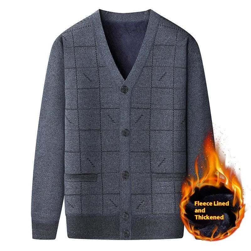 Plus size men's cardigan with fleece lining in dark gray, batwing sleeve design, front view