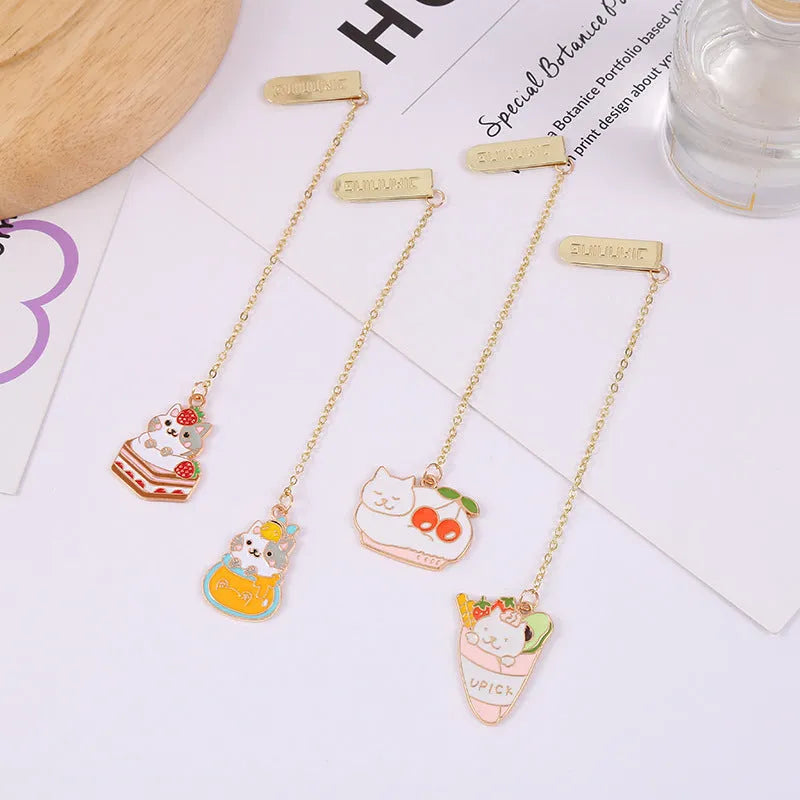 Jane Lime Foodie cartoon cat metal bookmark with food-themed pendant designs