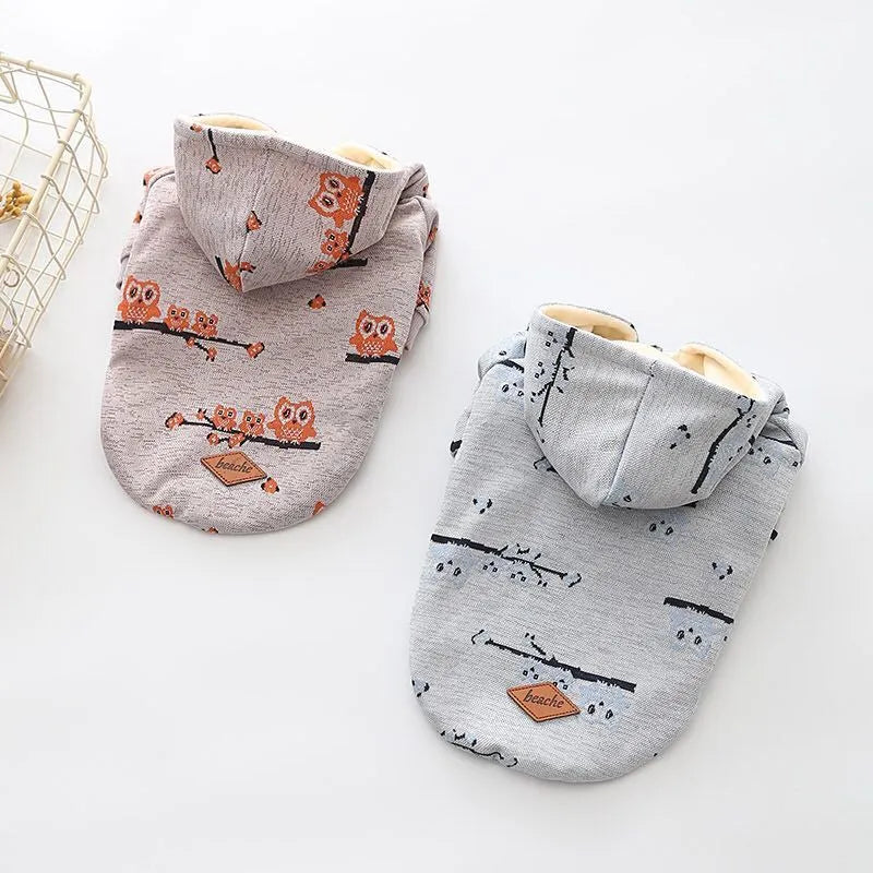 Blue dog pattern cotton zipper sweater for small to large dogs on a light background