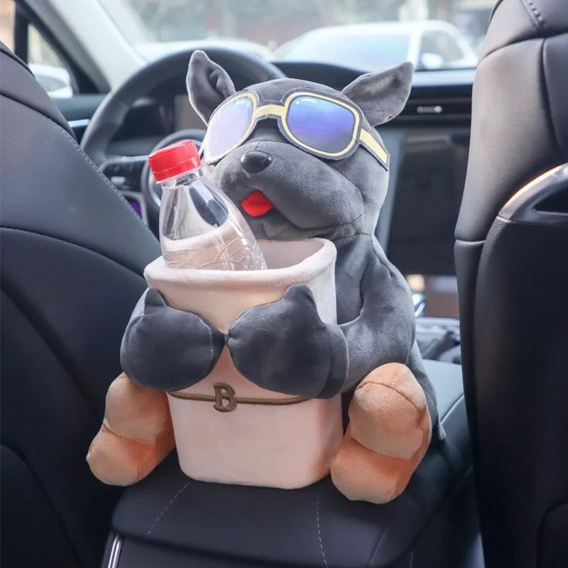 Plush car tissue box for flip armrest with dog design, 27x33cm
