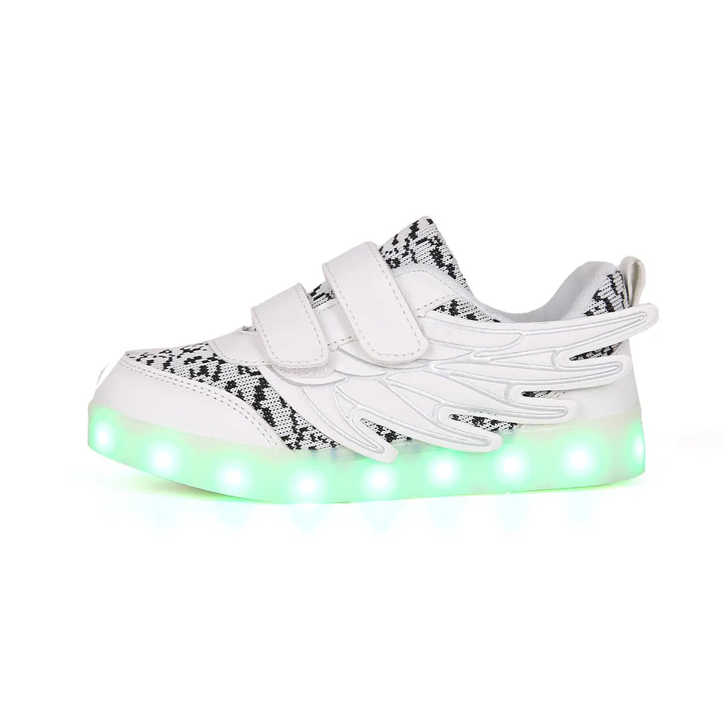 Children's plum red and white LED light-up sneakers with USB charging port