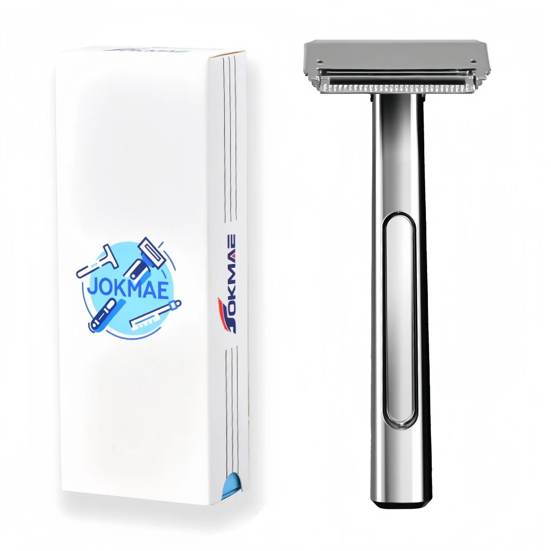 Manual shaver with double-layer half-blade holder in silver finish