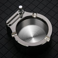 Large blue metal ashtray with permanent match lighter and three cigarette slots
