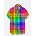 Men's striped Hawaiian shirt in polyester with button front and short sleeves
