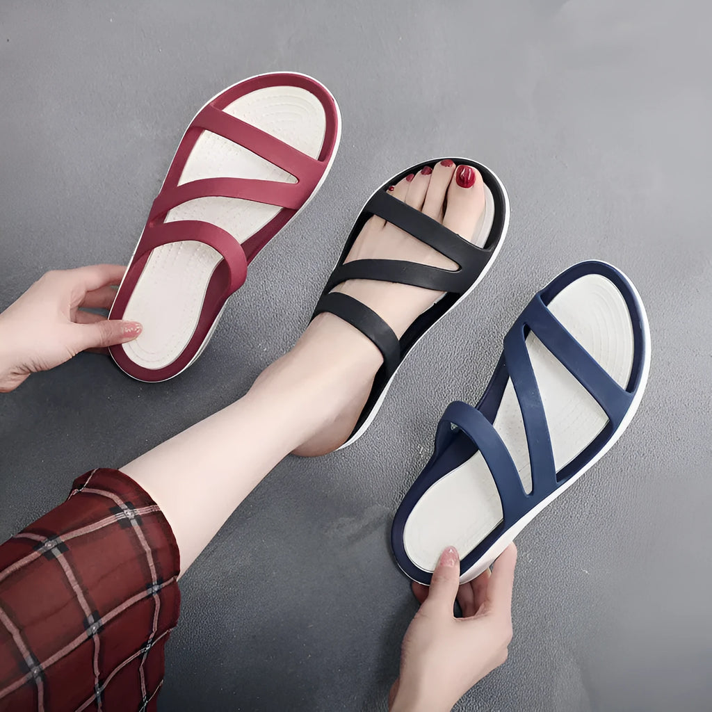 Ladies' casual summer sandals in solid colours with breathable PP upper