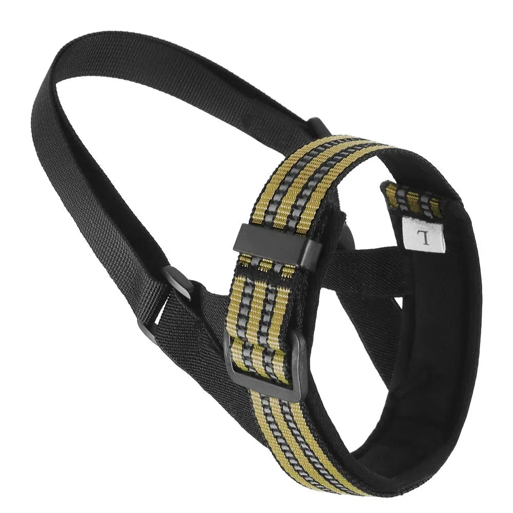 Adjustable reflective anti-biting dog muzzle for medium large dogs in black on a white background