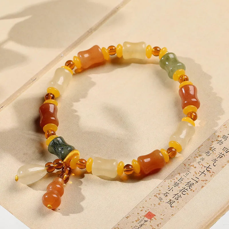 Natural Xinjiang Jinsi Jade small bone beads bracelet Chinese style geometric shape auspicious pattern 10.5x8mm