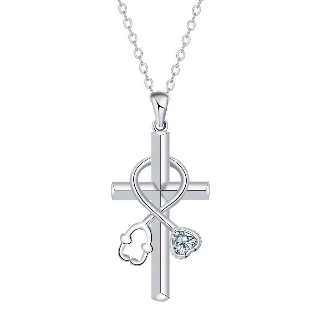Cross stethoscope necklace with copper pendant and electroplated finish