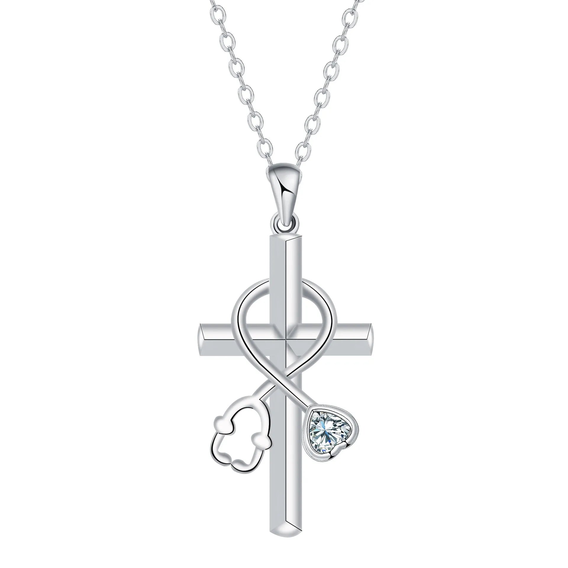 Cross stethoscope necklace with copper pendant and electroplated finish