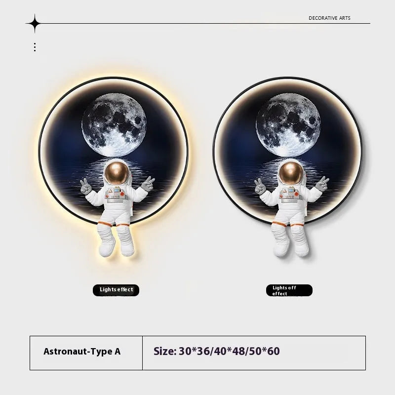 Canvas spaceman wall painting bedside lamp with USB cable in small size modern children's room decor