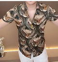 Men's fashion print shirt with all-over pattern in AS Show colour, front view, available in sizes S to 2XL
