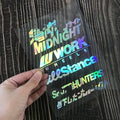 Reflective motorcycle bumper sticker measuring 16cm by 11cm in PET material