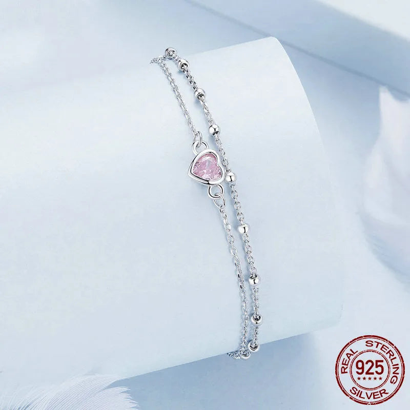 Women's 925 sterling silver heart bracelet with adjustable chain and 6mm pendant in colour BSB152