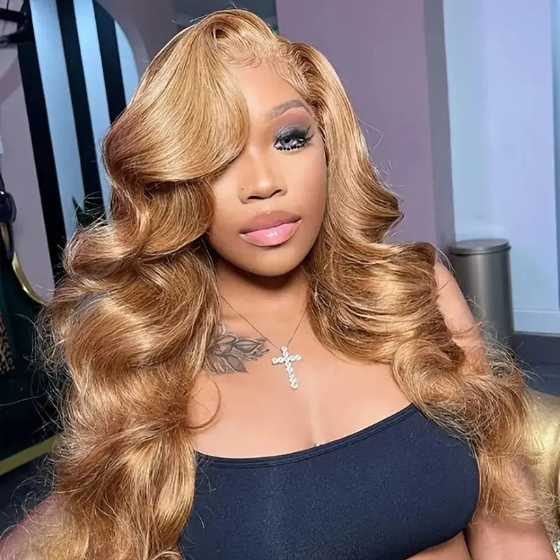Long big wave wig in light brown with side bangs made from high temperature fibre