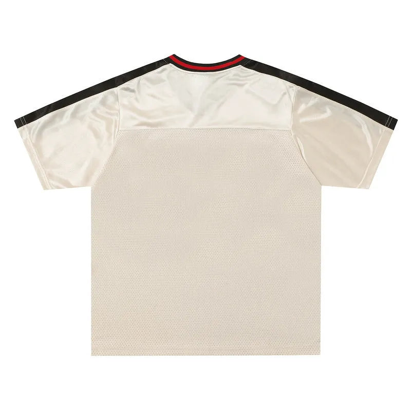 Apricot sports V-neck top with letter pattern print and drop-shoulder sleeves