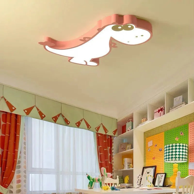Cartoon dinosaur themed ceiling light with aluminium body and PVC shade for children's bedroom