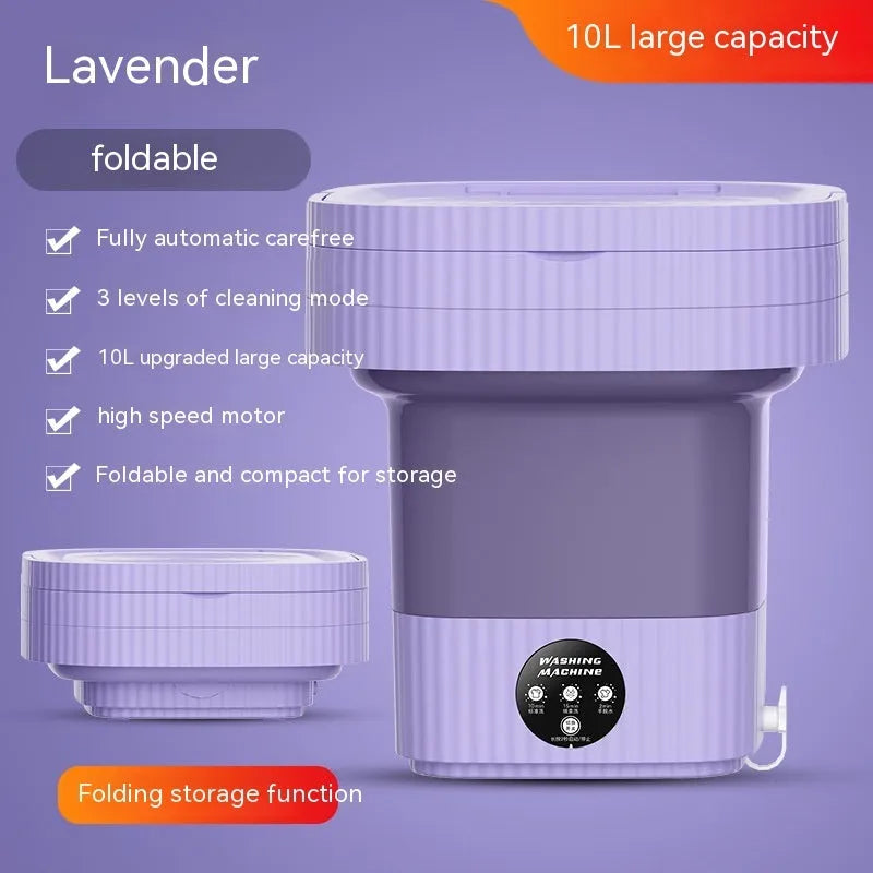 Plastic folding washing machine with 10L drain basket for underwear and small items, green
