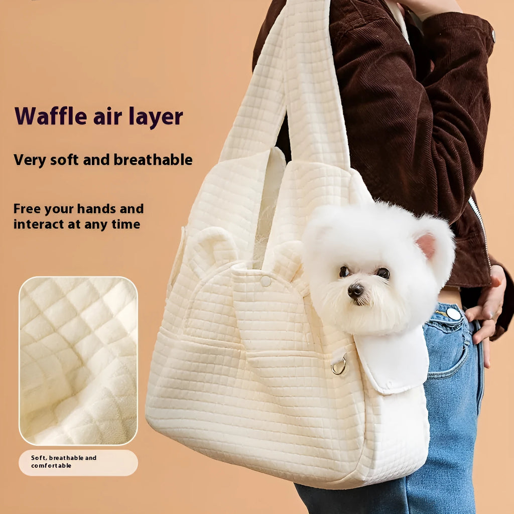 Pet diaper bag cross chest backpack 38x14x41cm square plaid quilted air layer grey