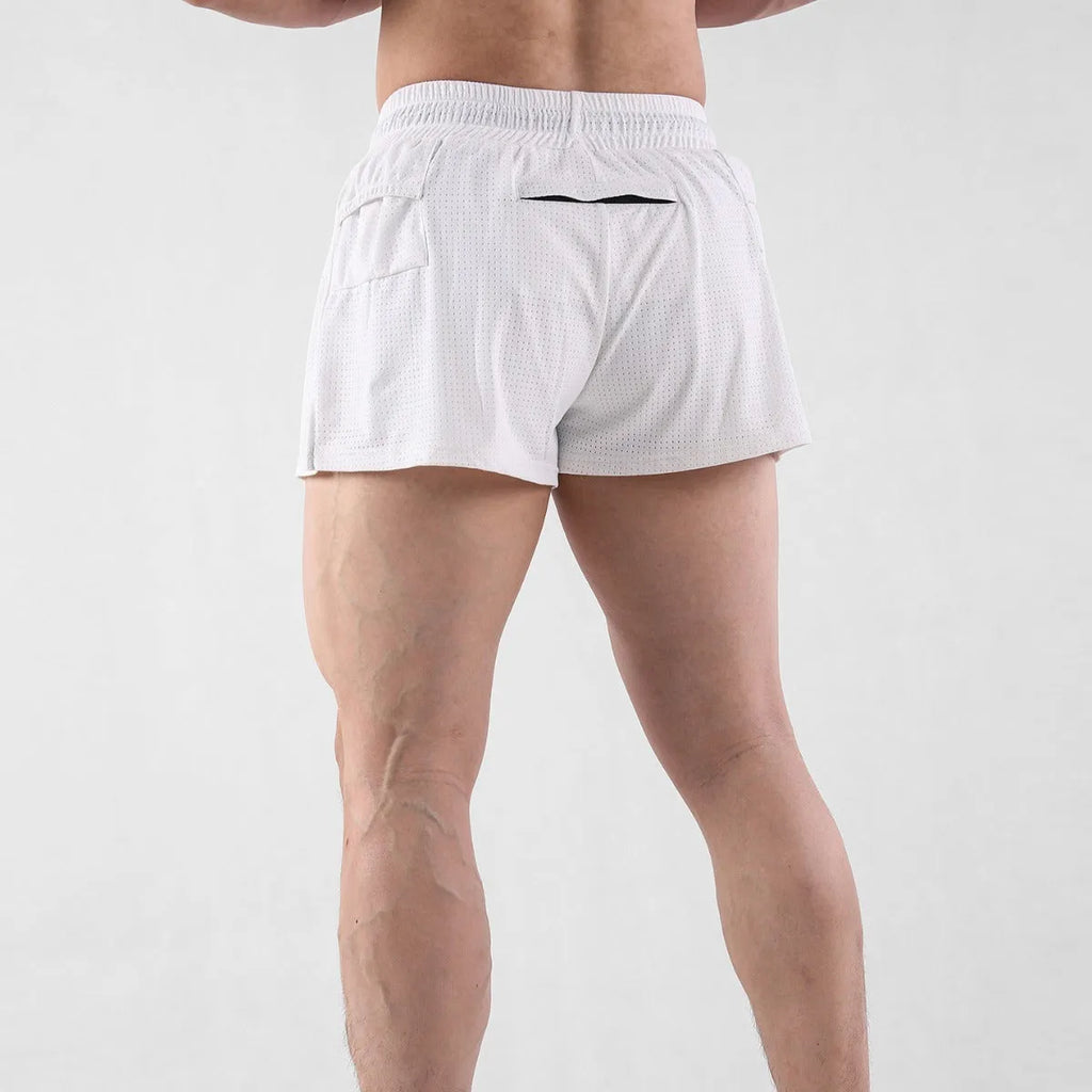 Men's quick-drying nylon summer shorts in black or white with mid waist design