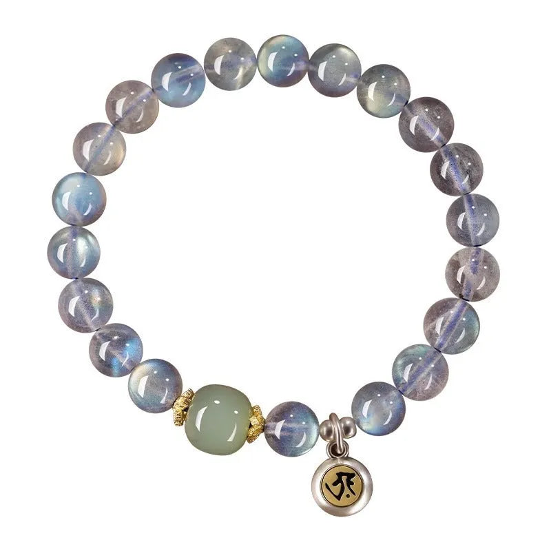 Moonstone crystal birth Buddha beads bracelet for women 8mm electroplated Thousand-Hand Kwan-yin style