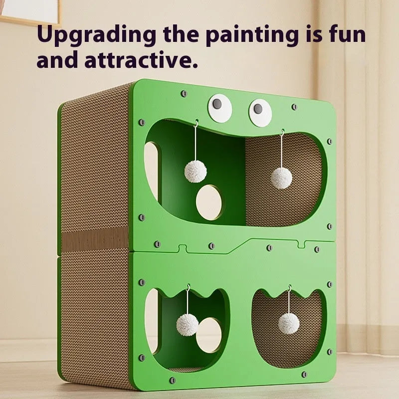 Wear-resistant non-chip cat scratching board double layer cute style cat nest with owl design