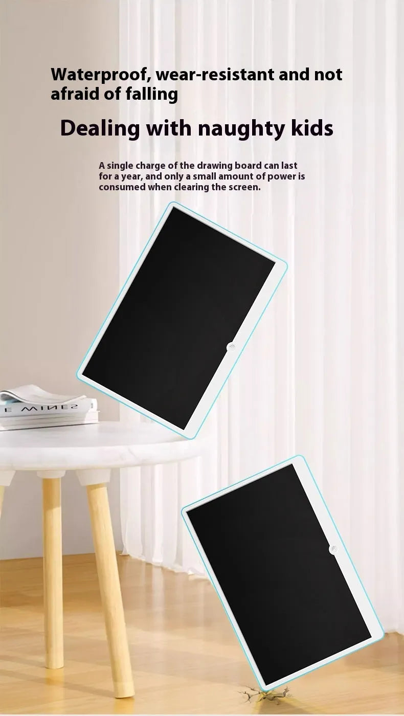 19-inch blue and white rechargeable LCD drawing board for children with stylus.