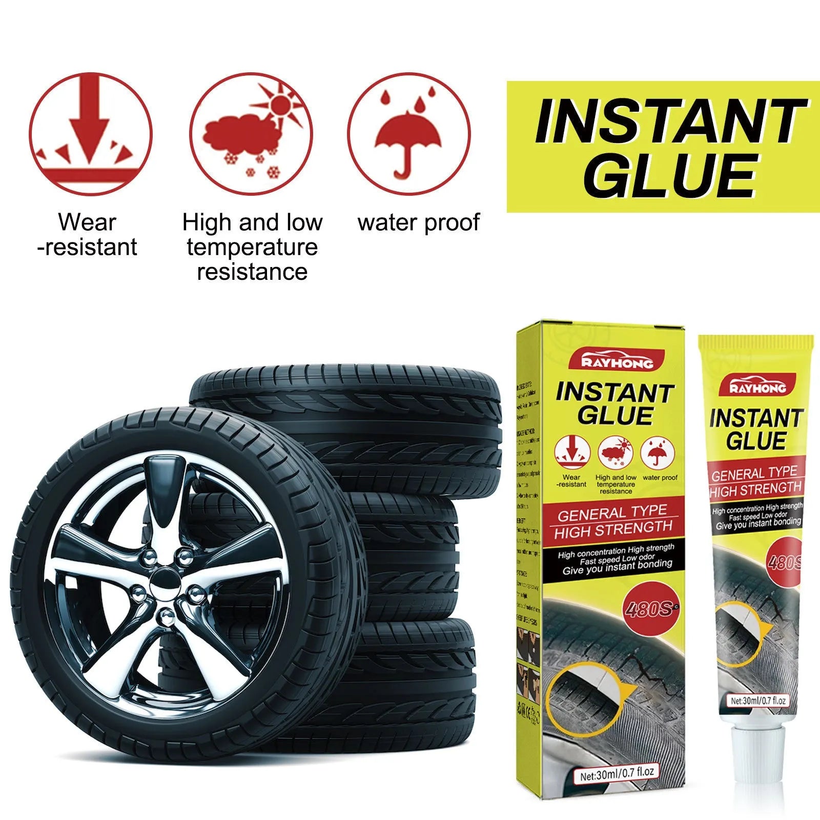 30ml bottle of car tire crack repair glue with acrylic resin and hydroxyethyl fiber