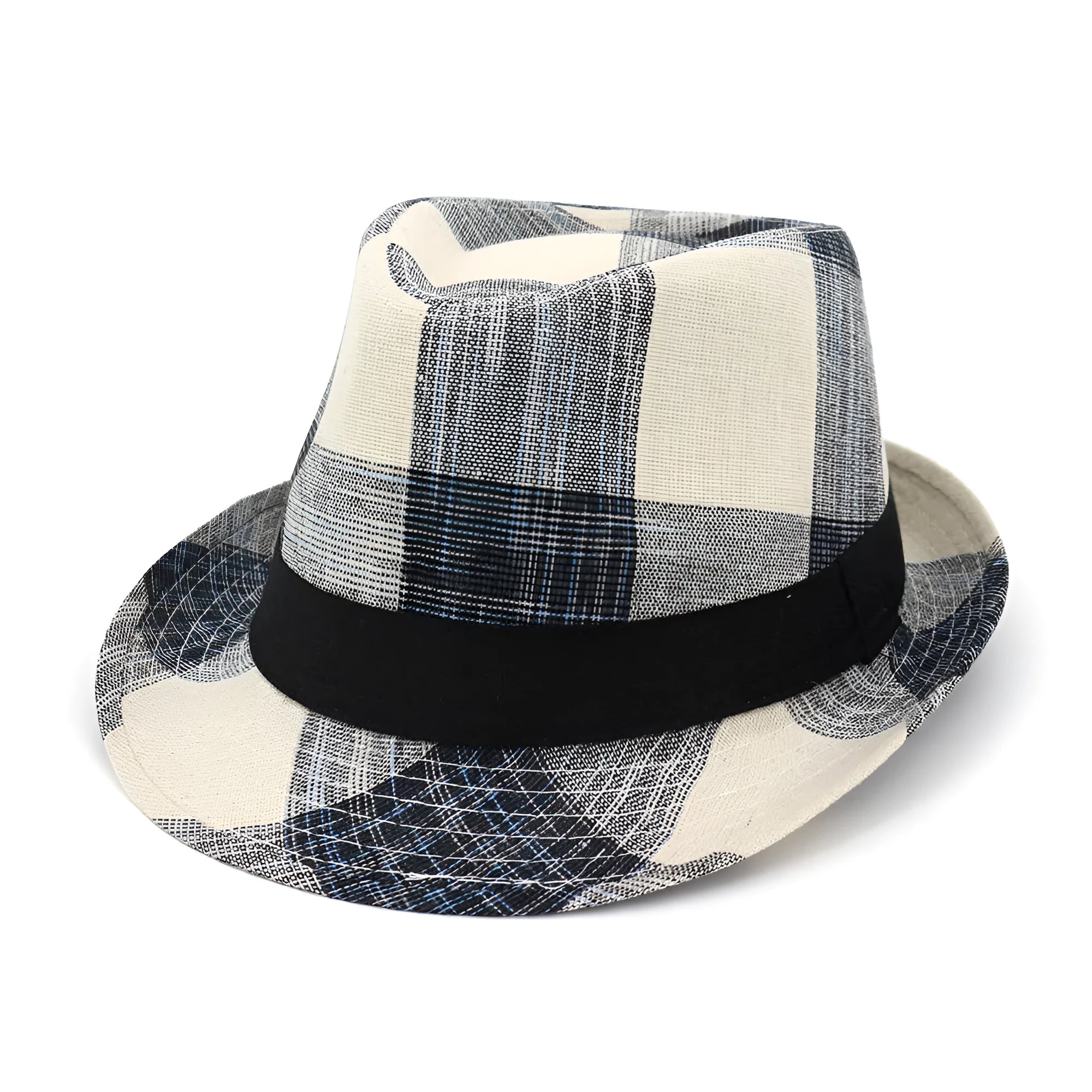 Blue polyester sun hat with a bell crown and wide brim for outdoor sun protection.