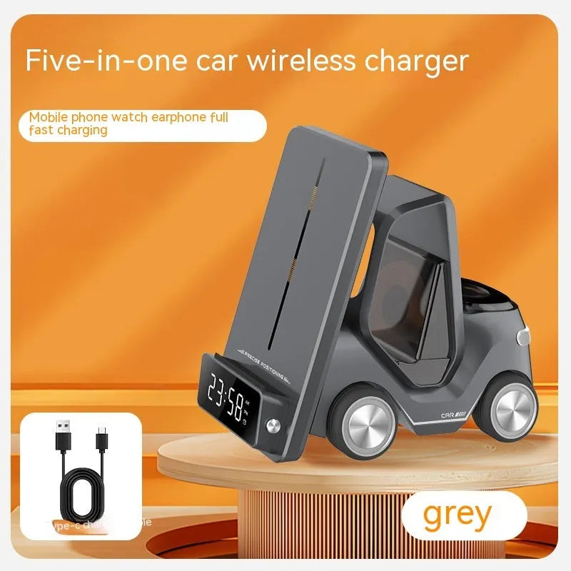 15W wireless charging bracket in grey, white, yellow or orange colours showing three devices charging simultaneously
