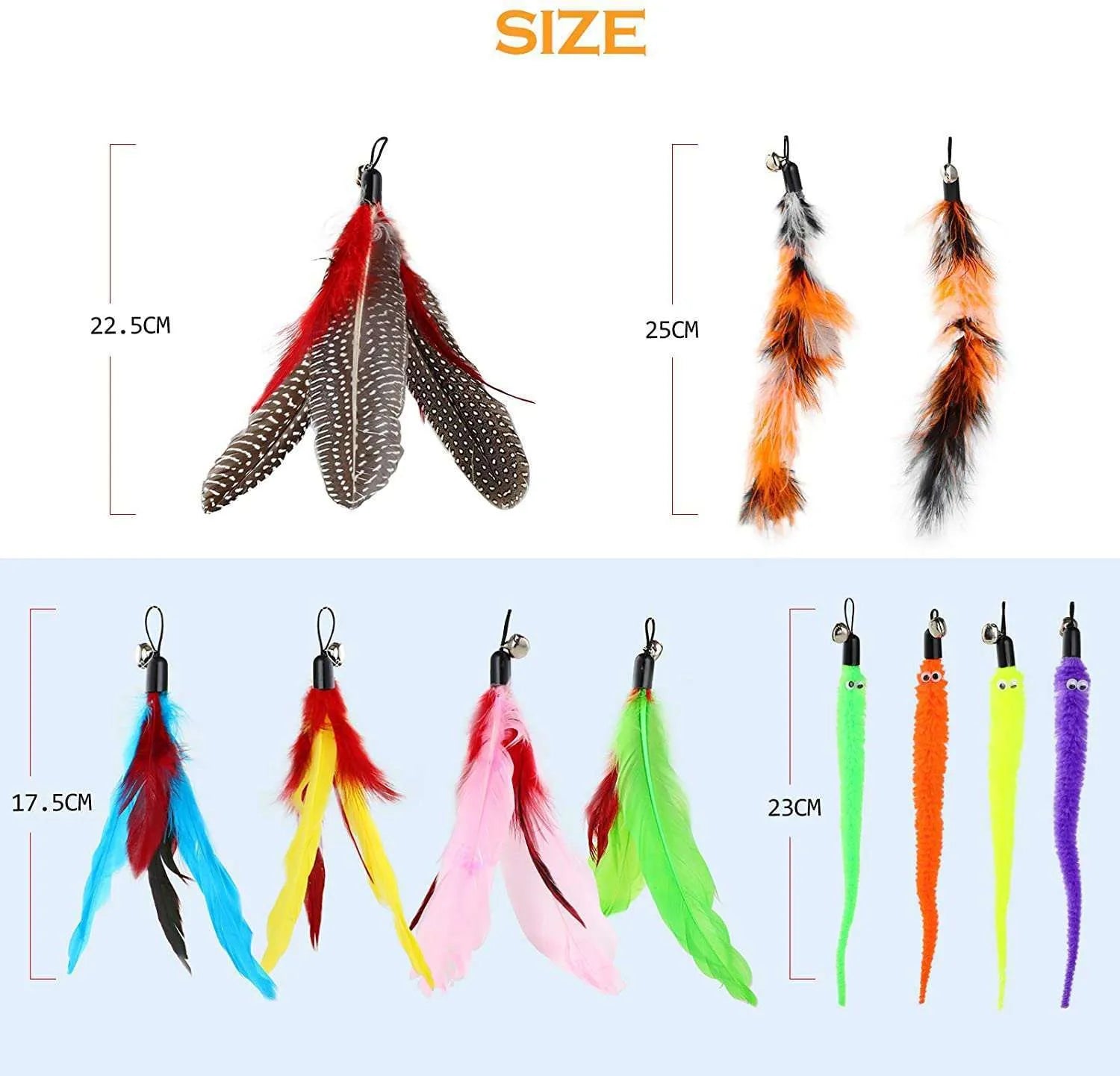 Cat handheld teaser fishing rod set with feather replacement heads and three-section design