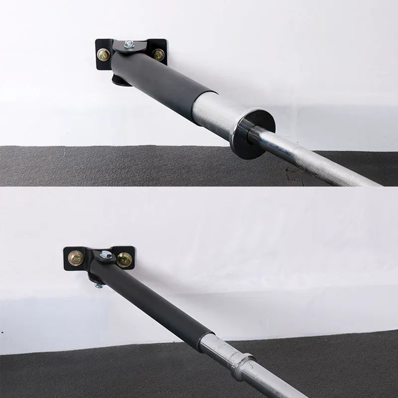 Steel wall barbell rack with 25 tubes for barbell storage in home gym