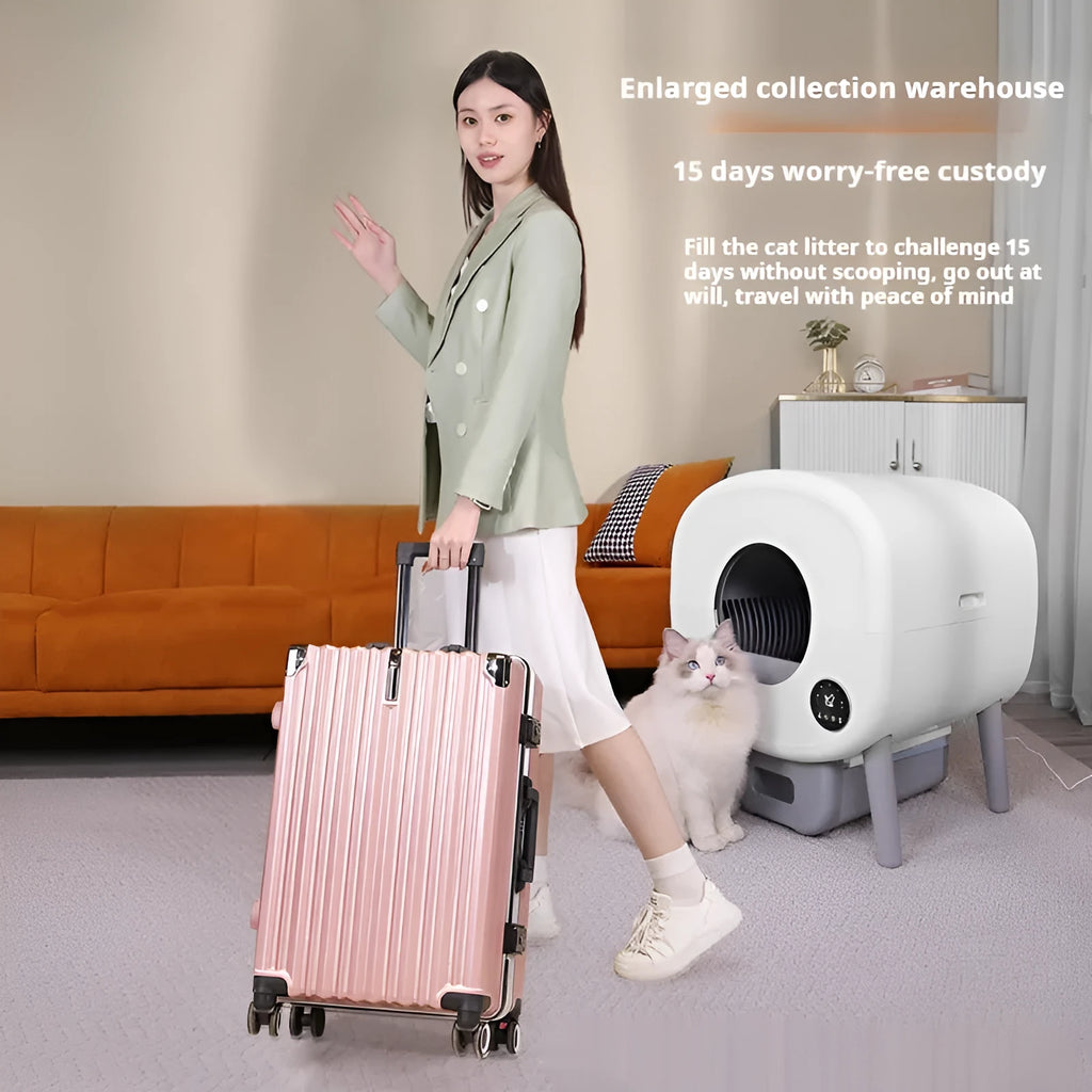 Automatic self-cleaning cat litter box with large 76L capacity and ABS plastic construction