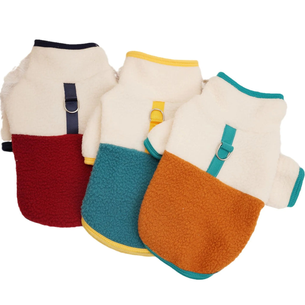 Pet autumn winter Berber fleece thickened sweatshirt in caramel colour on a small dog, side view