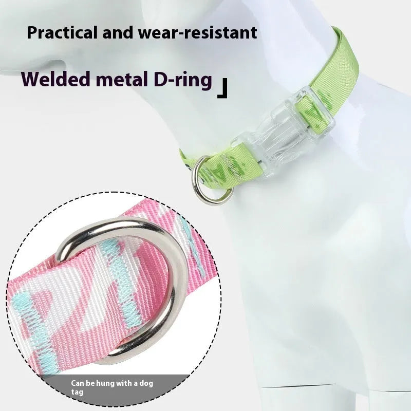 Adjustable nylon dog collar with cartoon gradient pattern in panda green colour