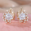 Round flower feather earrings with zircon stones in champagne gold finish, showing six colour variations