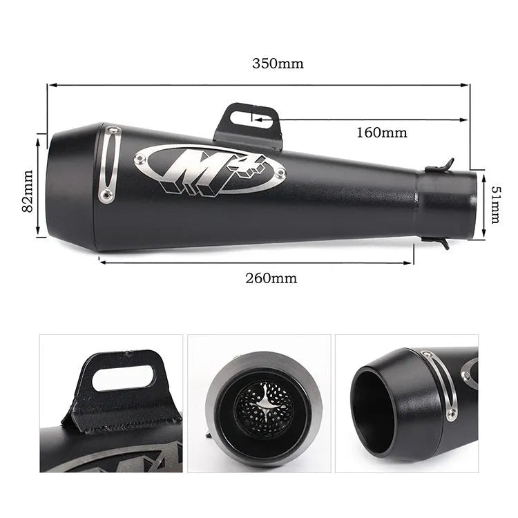 Universal M4 motorcycle exhaust pipe for large displacement engines in multiple finish options