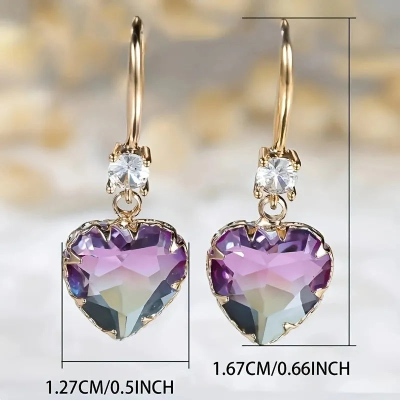 Fashion glass crystal love heart earrings for women, coloured glaze heart shape, blue water drop colour
