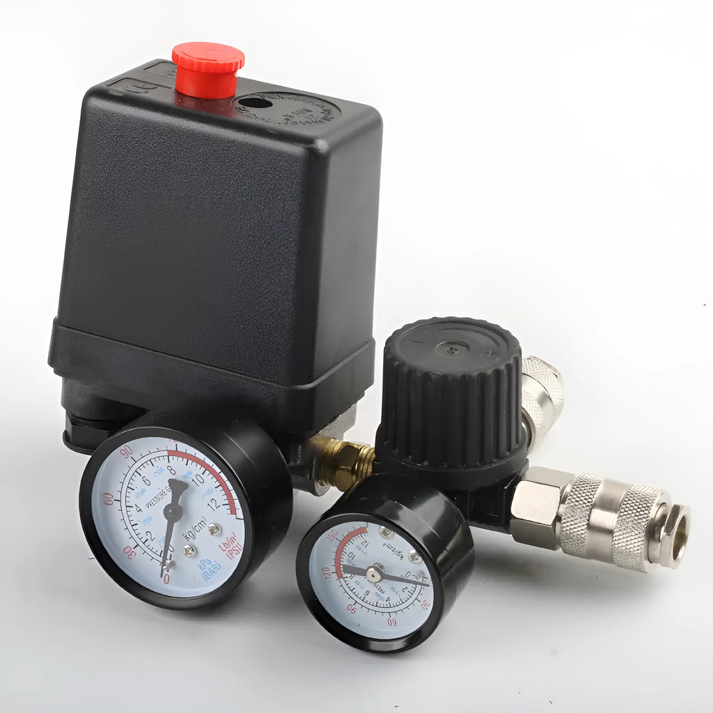 Air compressor pressure switch assembly with adjustable 0.5-0.8 MPA range and dual 220V 380V voltage compatibility