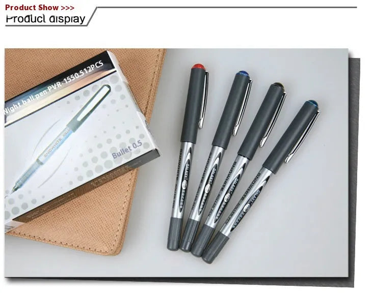 Pack of twelve 0.5mm water-based quick-drying signature pens with plastic shells.