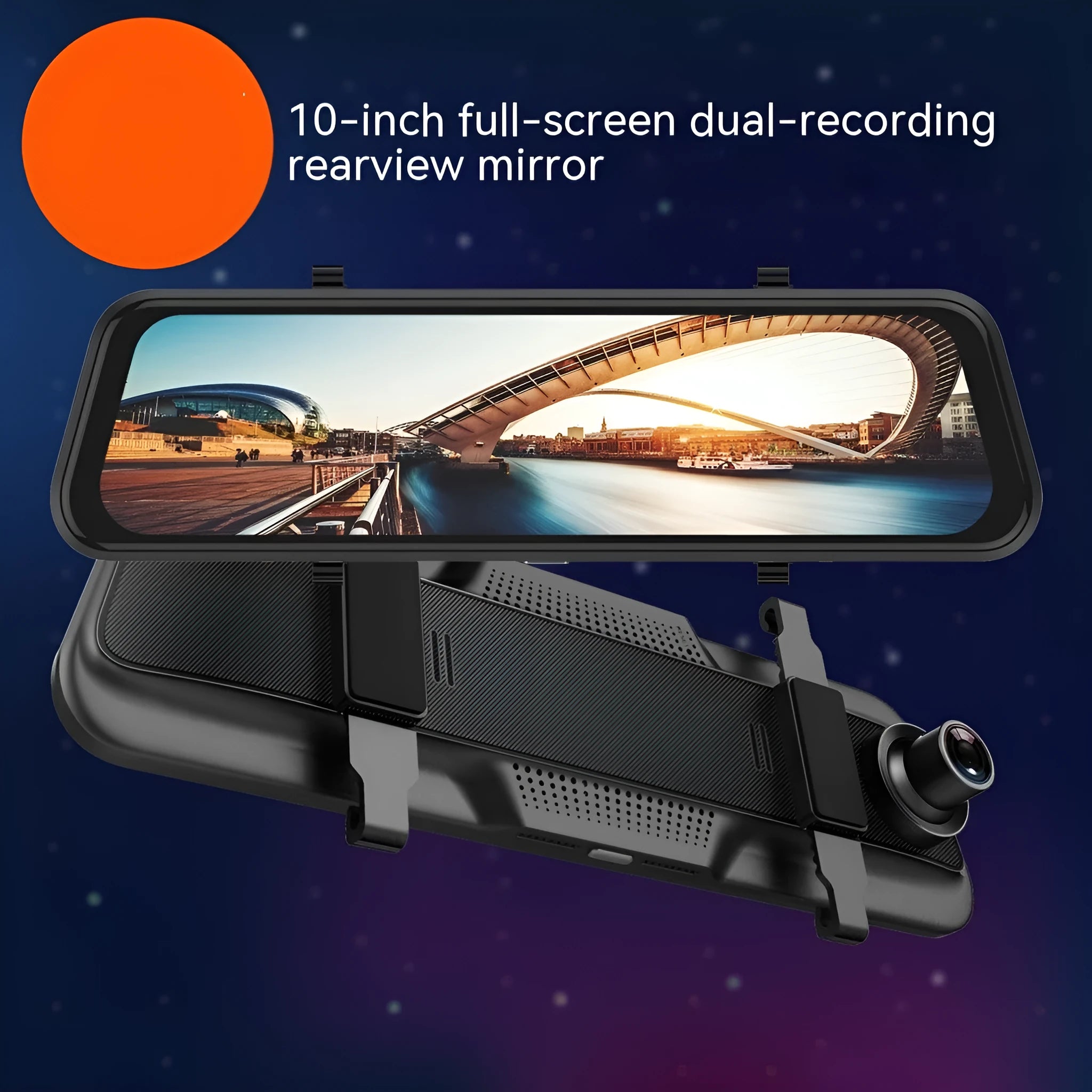 10-inch full screen touch driving recorder rearview mirror with 170 degree wide angle lens in black