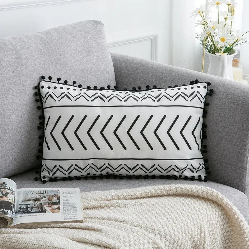 Bohemian national throw pillow pillowcase in light gray with pattern for living room sofa decor