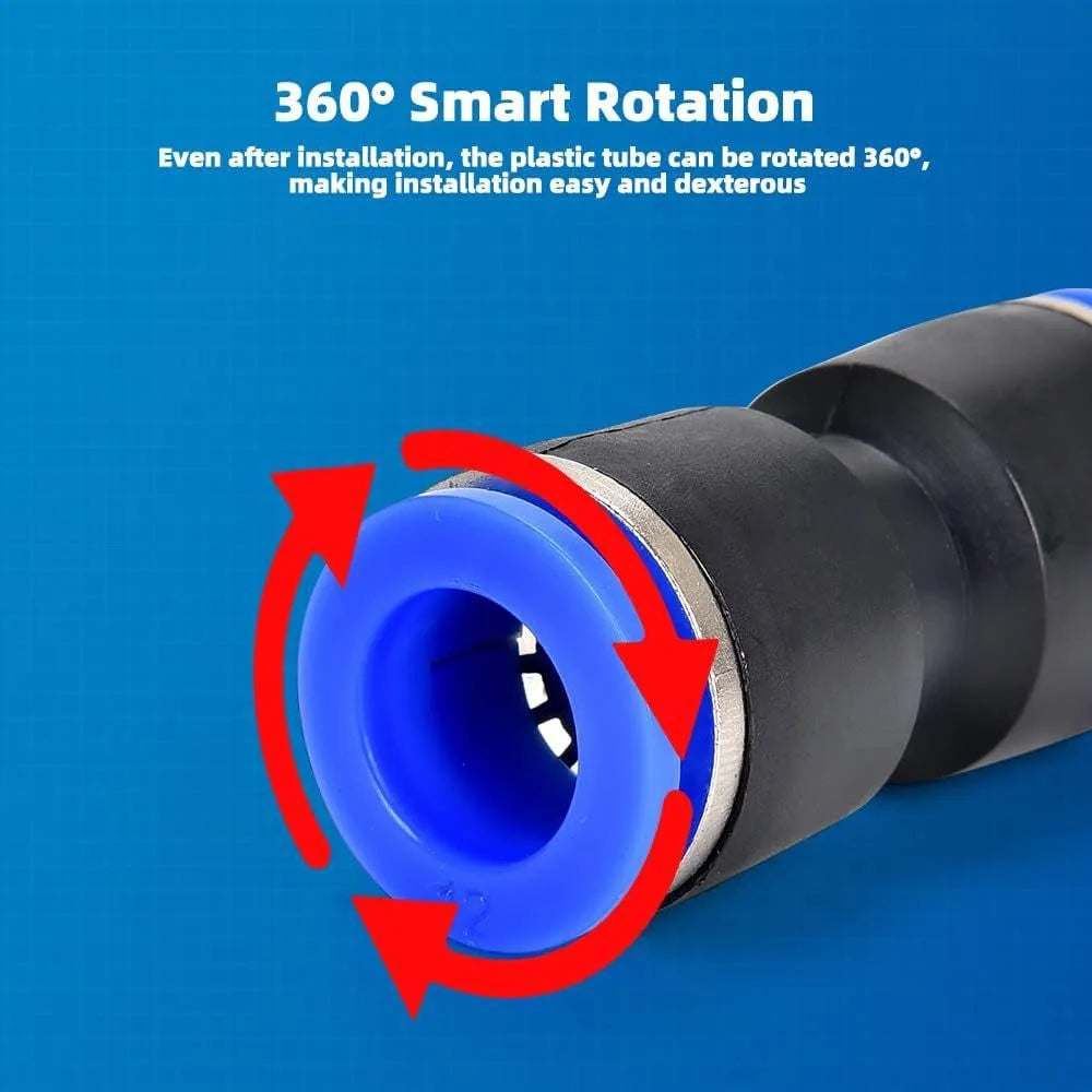 60-piece assortment of grey alloy plastic pneumatic push-in connectors with R1/4 and R1/2 threads