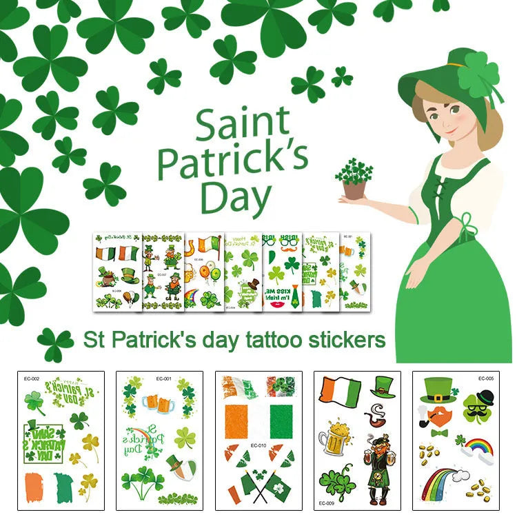 Children's temporary tattoo sticker with Irish festival flag and St Patrick's Day clover design