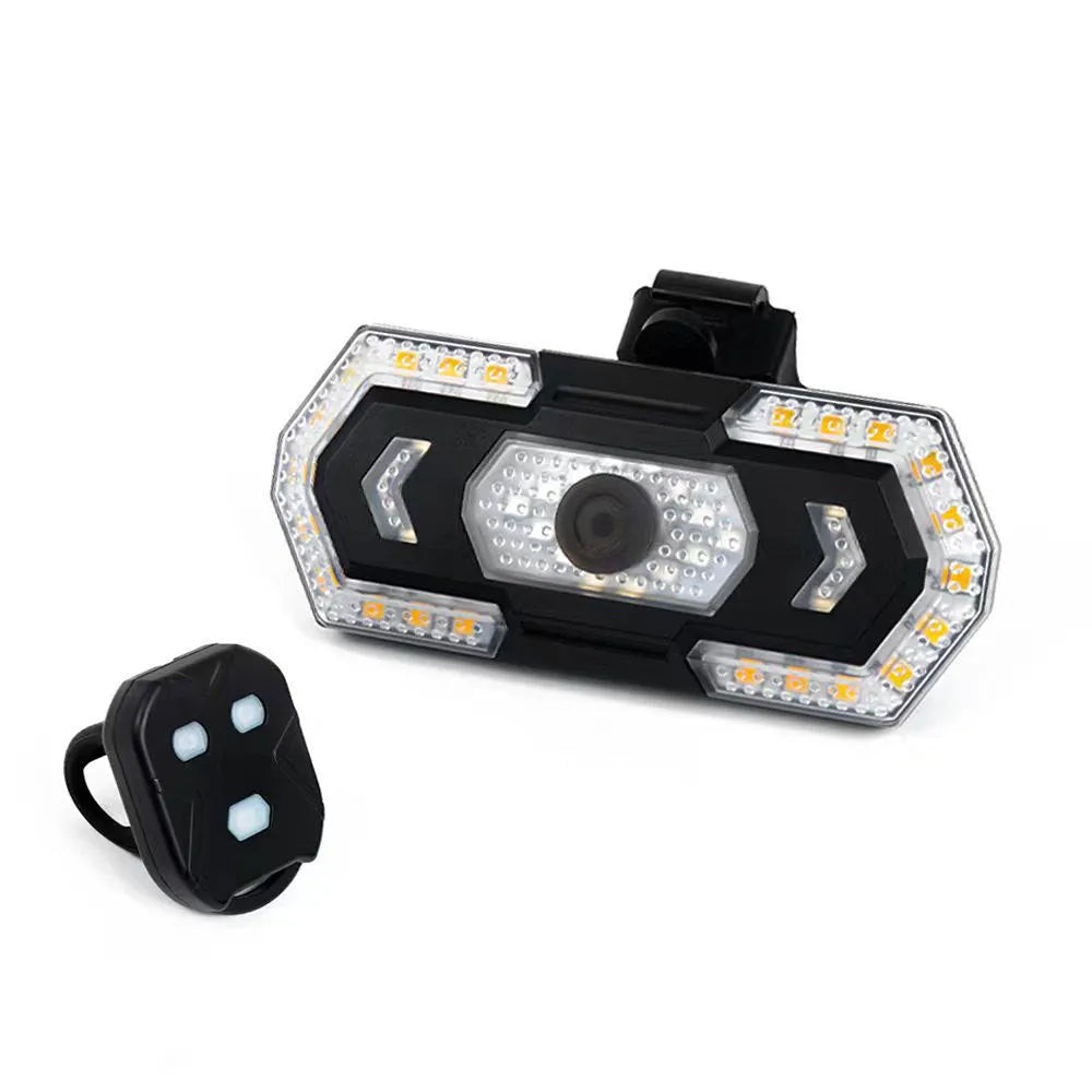Black wireless remote control vehicle taillight with USB charging port and waterproof construction