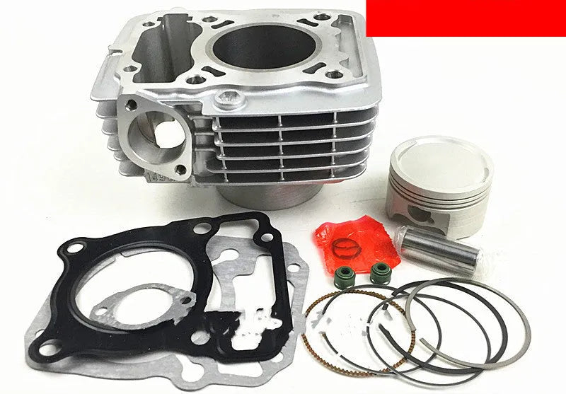 SDH150 cylinder set with piston rings gasket sleeve 57.3mm bore silver on grey background