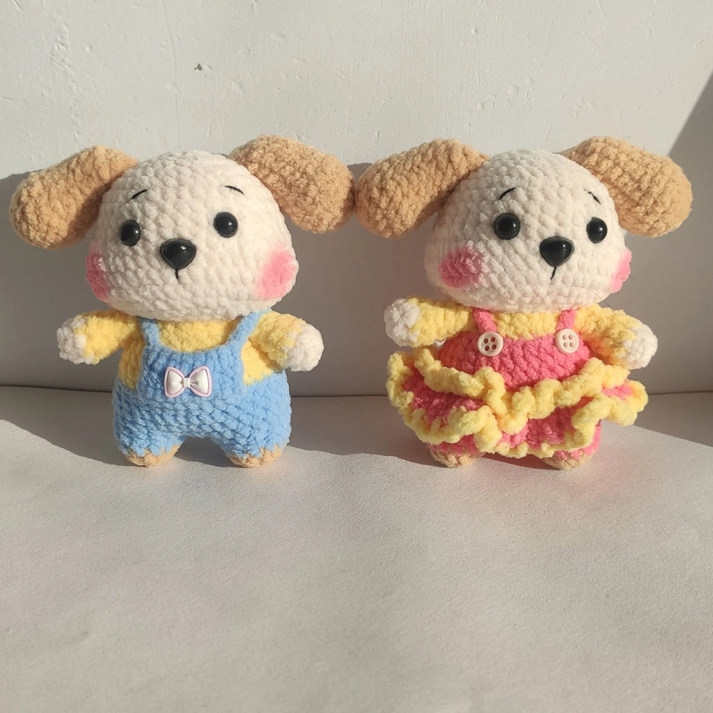 Finished couple zodiac dog pendant with wool surface and key chain in pinafore dress style