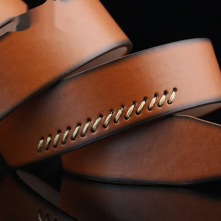 Men's retro pattern belt with alloy pin buckle in black, white, and brown colours