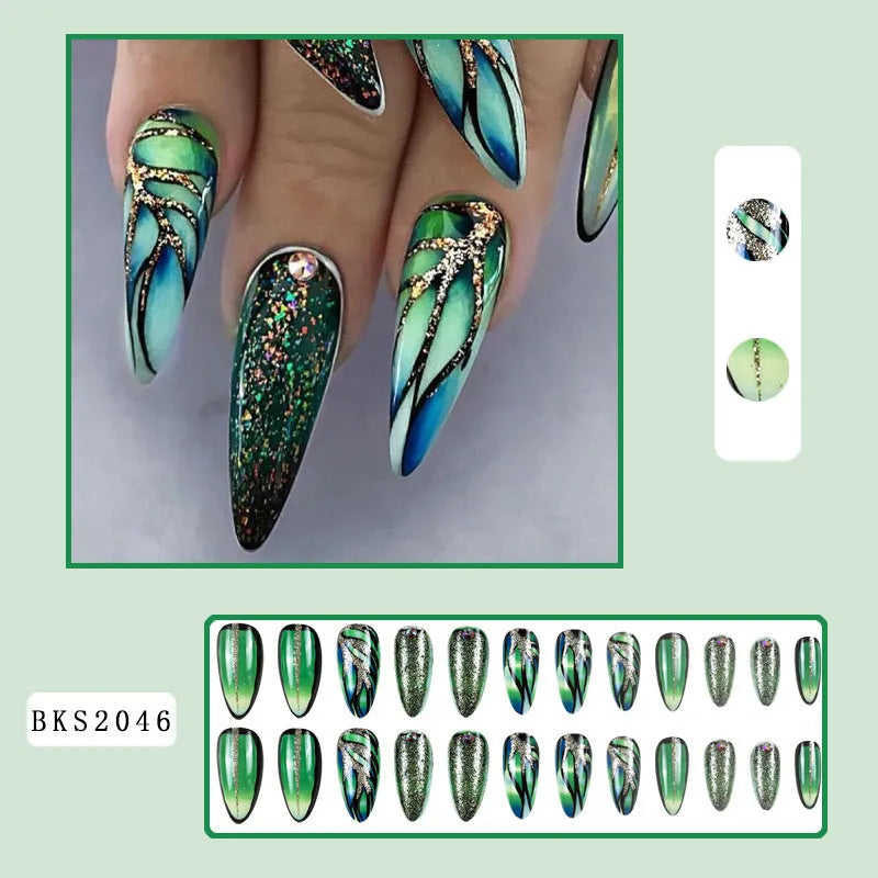 Rainbow plaid nail sticker set with almond and European square shape in four colours