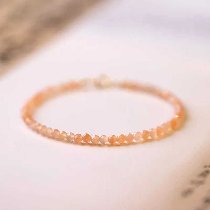 3mm natural crystal sunstone ultra-thin bead bracelet for women, available in 14cm 15cm 16cm sizes