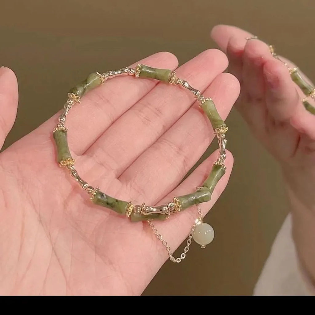 Women's fashion bamboo joint coloured glaze bracelet in plum wine with baking varnish finish